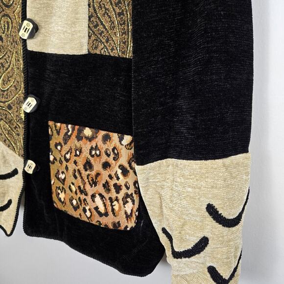 Indigo Moon Patchwork Mixed Print Animal Paisley Button Closure Size M ARTSY - Picture 2 of 8